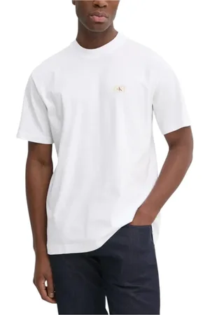 Calvin Klein Homme, Tops, Blanc, Taille: XL T-shirt Blanc en Coton Manches Courtes