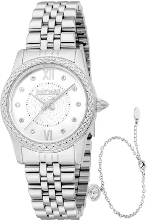 Roberto Cavalli Femme, Accessoires, Gris, Taille: ONE Size Montre Analogique Quartz Élégante avec Deployant Clasp