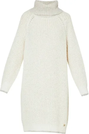 Liu Jo Femme, Robes, Blanc, Taille: 42 FR Robe en Laine Blanche Côtelée