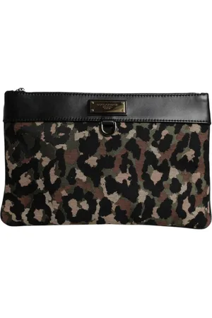 Dolce & Gabbana Homme, Sacs, Multicolore, Taille: ONE Size Sac Pochette à Plaque Logo en Jacquard Imprimé léopard