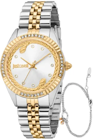 Roberto Cavalli Femme, Accessoires, Jaune, Taille: ONE Size Élégante montre analogique en acier inoxydable à quartz
