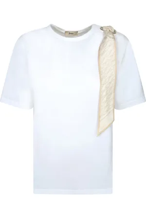 HERNO Femme, Tops, Blanc, Taille: 40 FR T-shirt blanc avec détail écharpe en soie