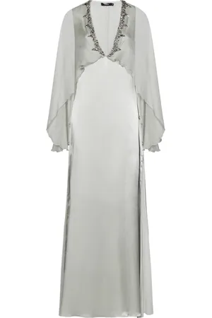 AMEN Femme, Robes, Gris, Taille: 40 FR Robe Grise en Satin de Soie avec Cristaux