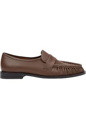 Estro Femme, Chaussures, Brun, Taille: 36 EU Mocassins en cuir marron pour femmes avec fronces décoratives