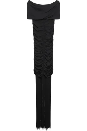Khaite Femme, Robes, Noir, Taille: 38 FR Robe Midi Épaules Dénudées à Franges
