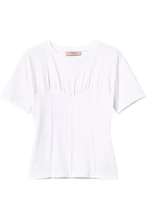 Twin-Set Femme, Tops, Blanc, Taille: 42 FR T-shirt Blanc en Coton avec Effet Bustier