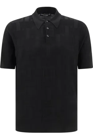 Dolce & Gabbana Homme, Tops, Noir, Taille: S Polo en Soie avec Tissage Jacquard