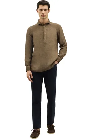 Boglioli Homme, Chemises, Vert, Taille: 2XL Polo en Lin Teint