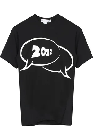 Comme des Garçons Homme, Tops, Noir, Taille: M T-shirt Noir en Coton à Manches Courtes Imprimé