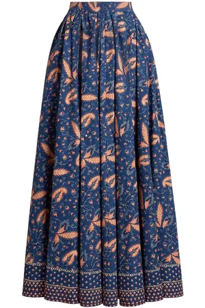 Ralph Lauren Femme, Jupes, Multicolore, Taille: 38 FR Jupe Midi A-Line à Imprimé Fleurs Prairie Bleue