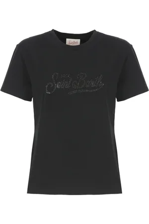 MC2 SAINT BARTH Femme, Tops, Noir, Taille: 42 FR T-shirt Noir en Coton avec Logo Strass