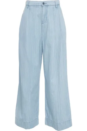 Liu Jo Femme, Pantalons, Bleu, Taille: 36 FR Pantalon Palazzo à Rayures Bleu avec Applications de Strass