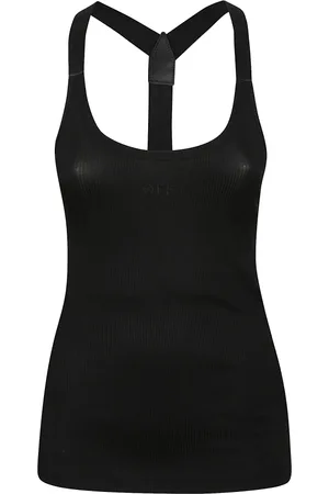 OFF-WHITE Femme, Tops, Noir, Taille: 38 FR Haut Noir avec Encolure en U et Logo Brodé