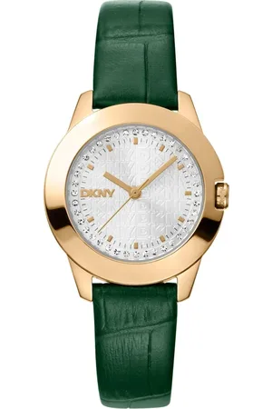 DKNY Femme, Accessoires, Vert, Taille: ONE Size Élégante Montre en Cuir à Quartz