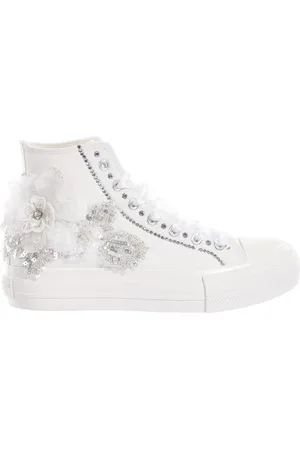 Mimanera Femme, Chaussures, Blanc, Taille: 39 EU Baskets Plateforme Blanches avec Cristaux Swarovski
