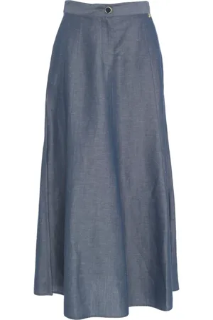 Liu Jo Femme, Jupes, Bleu, Taille: 38 FR Jupe évasée en mélange de lin à taille haute