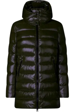 save the duck Femme, Vestes, Noir, Taille: 44 FR Manteau matelassé à capuche, Noir, Longueur Midi
