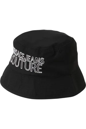 VERSACE Homme, Accessoires, Noir, Taille: S Chapeau Seau Noir avec Logo Brodé