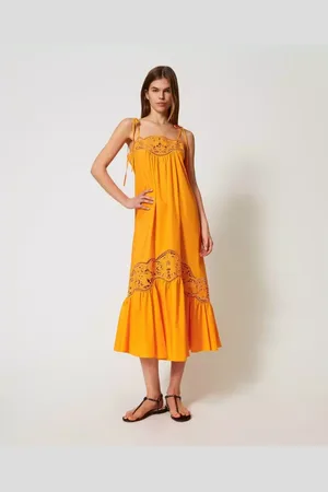 Twin-Set Femme, Robes, , Taille: 36 FR Robe Anglaise Jaune Brodée