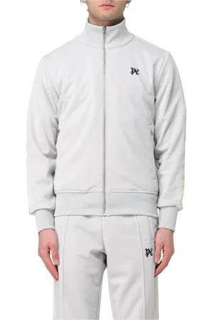Palm Angels Homme, Sweatshirts et sweats à capuche, Gris, Taille: S Veste de Sport Grise à Fermeture Éclair et Bandes Latérales