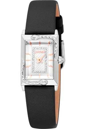 Roberto Cavalli Femme, Accessoires, Noir, Taille: ONE Size Élégante Montre à Quartz avec Bracelet en Cuir