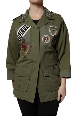 Dolce & Gabbana Femme, Vestes, Vert, Taille: 38 FR Manteau militaire vert reine orné