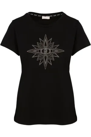 Liu Jo Femme, Tops, Noir, Taille: 34 FR T-shirt Basique en Coton avec Logo en Strass