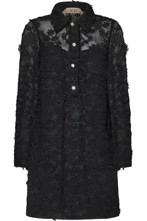 Nº21 Femme, Robes, Noir, Taille: 38 FR Robe Chemisier en Dentelle Noire Florale