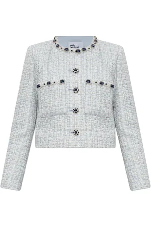 Self-Portrait Femme, Vestes, Bleu, Taille: 38 FR Blazer en tweed avec des appliqués scintillants