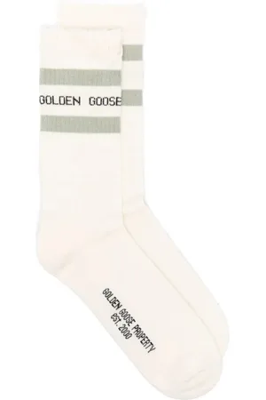 Golden Goose Homme, Sous-vêtements, Multicolore, Taille: M Chaussettes côtelées à rayures blanches