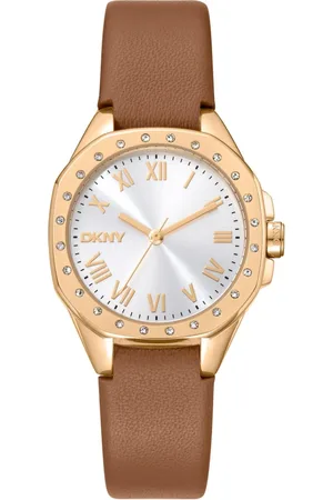 DKNY Femme, Accessoires, Brun, Taille: ONE Size Élégante Montre en Cuir avec Logo