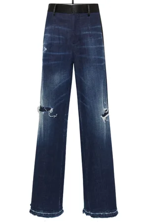 Dsquared2 Femme, Jeans, Bleu, Taille: 34 FR Jean Denim Bleu Déchiré avec Détails en Satin de Soie