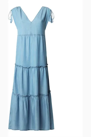 Pepe Jeans Femme, Robes, Bleu, Taille: 42 FR Robe Maxi Effie en Denim avec Volants