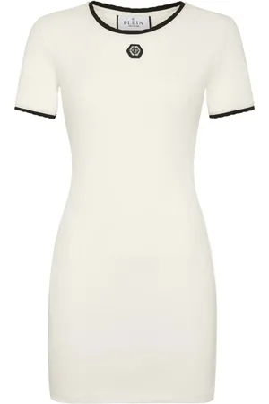 Philipp Plein Femme, Robes, Blanc, Taille: 42 FR Élégante Robe Noire avec Motif Floral
