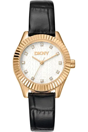 DKNY Femme, Accessoires, Noir, Taille: ONE Size Élégante Montre en Cuir à Quartz