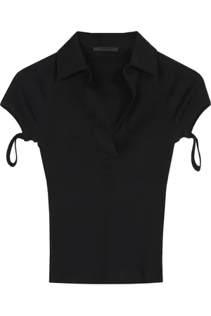 Helmut Lang Femme, Tops, Noir, Taille: 38 FR Polo noir en coton à manches courtes