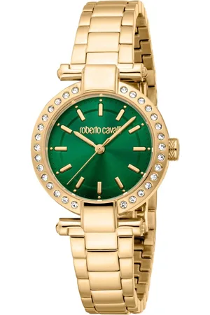 Roberto Cavalli Femme, Accessoires, Jaune, Taille: ONE Size Montre Analogique en Acier Inoxydable et Quartz Élégante