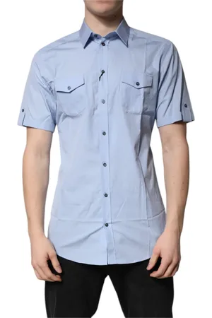 Dolce & Gabbana Homme, Chemises, Bleu, Taille: M Chemise Polo Bleue en Coton à Boutons