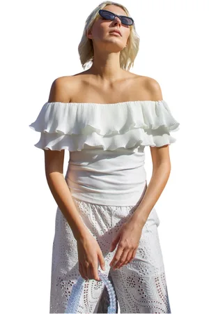 Crās Femme, Tops, Blanc, Taille: 44 FR Off-shoulder Flounce Top
