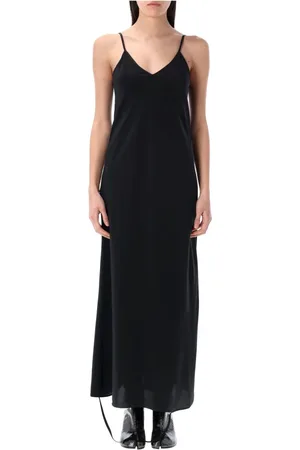 Maison Margiela Femme, Robes, Noir, Taille: 36 FR Robe Noire en Soie à Col en V