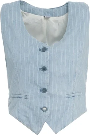 Liu Jo Femme, Vestes, Bleu, Taille: 38 FR Gilet en Denim à Rayures Bleu Col en V