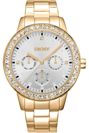 DKNY Femme, Accessoires, Jaune, Taille: ONE Size Élégante Montre Chronographe à Quartz avec Fermoir Deployant