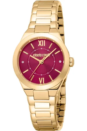 Roberto Cavalli Femme, Accessoires, Jaune, Taille: ONE Size Montre Analogique en Acier Inoxydable avec Logo
