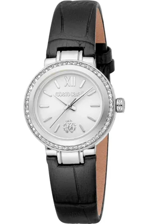 Roberto Cavalli Femme, Accessoires, Noir, Taille: ONE Size Elegant Analog Quartz Watch with Leather Strap
