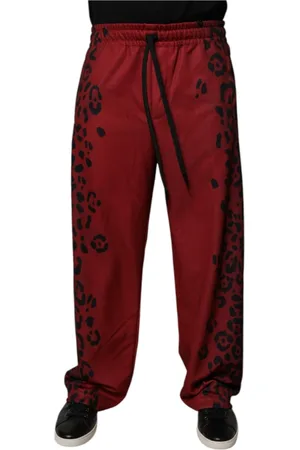Dolce & Gabbana Homme, Pantalons, Rouge, Taille: 2XL Pantalon Jogger Imprimé Léopard Rouge