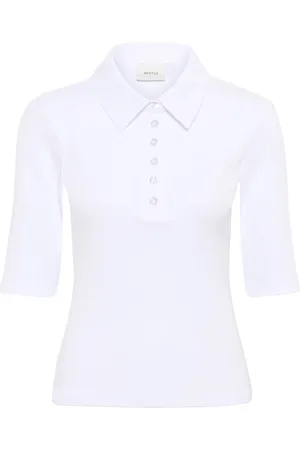 Gestuz Femme, Tops, Blanc, Taille: 38 FR Polo Tee blanc avec fermeture à bouton