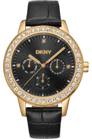 DKNY Femme, Accessoires, Noir, Taille: ONE Size Elegant Chronograph Watch with Leather Strap