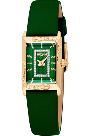 Roberto Cavalli Femme, Accessoires, Vert, Taille: ONE Size Élégante Montre en Acier Inoxydable et Bracelet en Cuir