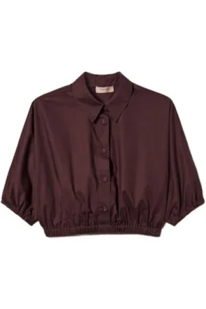 Twin-Set Femme, Blouses et Chemises, Brun, Taille: 40 FR Chemisier Court Café Chemise