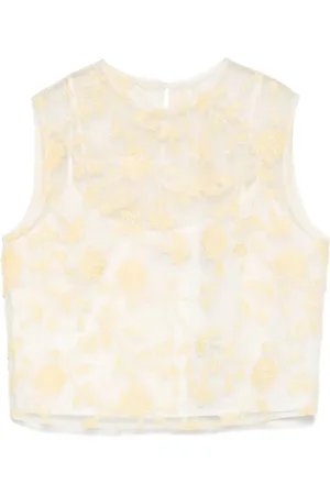 ROTATE Femme, Tops, Jaune, Taille: 38 FR Haut sans Manches à Perles Florales Imprimé Jaune
